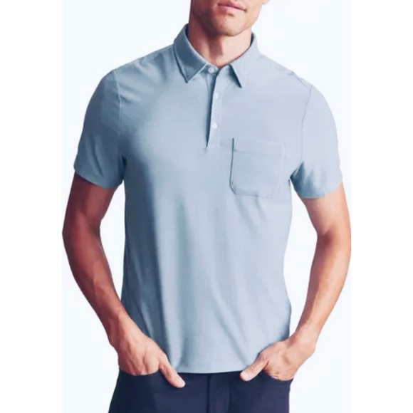 EXPRESS • Blue/White Short Sleeve Stretch Polo Tee - Picture 1 of 15